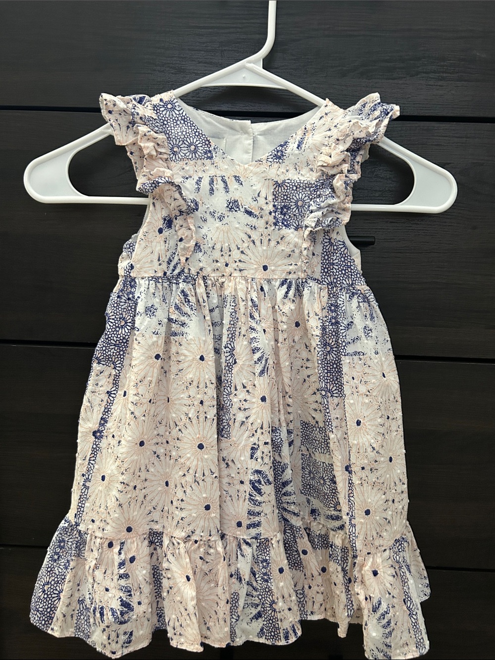 Girls' Pink and Navy Floral Ruffle Dress